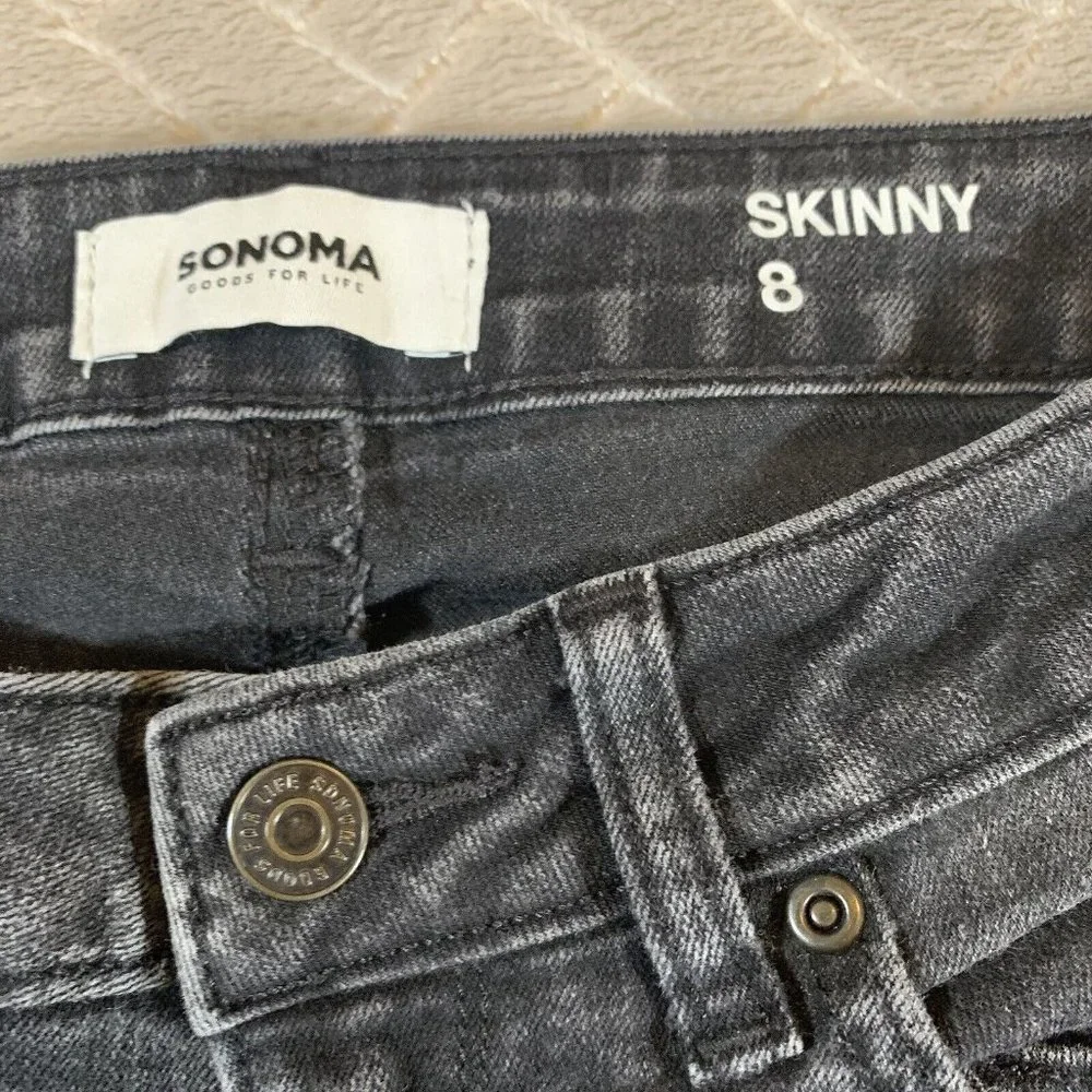 Sonoma Womens 8 Denim Jeans Faded Black Classic Skinny Low Rise Stretch - Picture 7 of 8